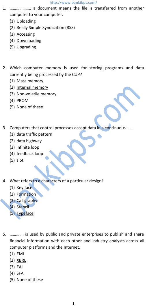 ibps po computer knowledge questions and answers