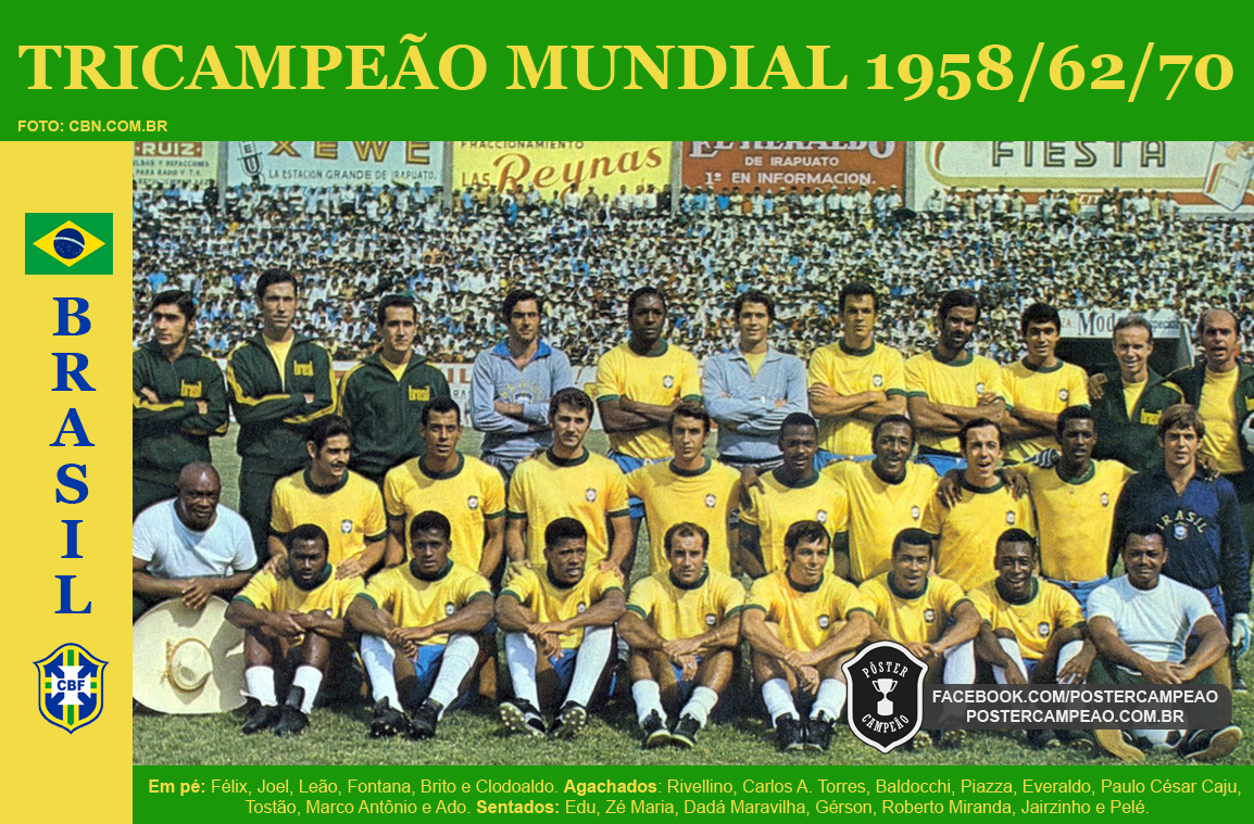 Pôster Campeão Campeões Históricos Pôster Brasil Tricampeão Mundial 1970 Pôster Campeão Campeões Históricos Pôster Brasil Tricampeão Mundial 1970