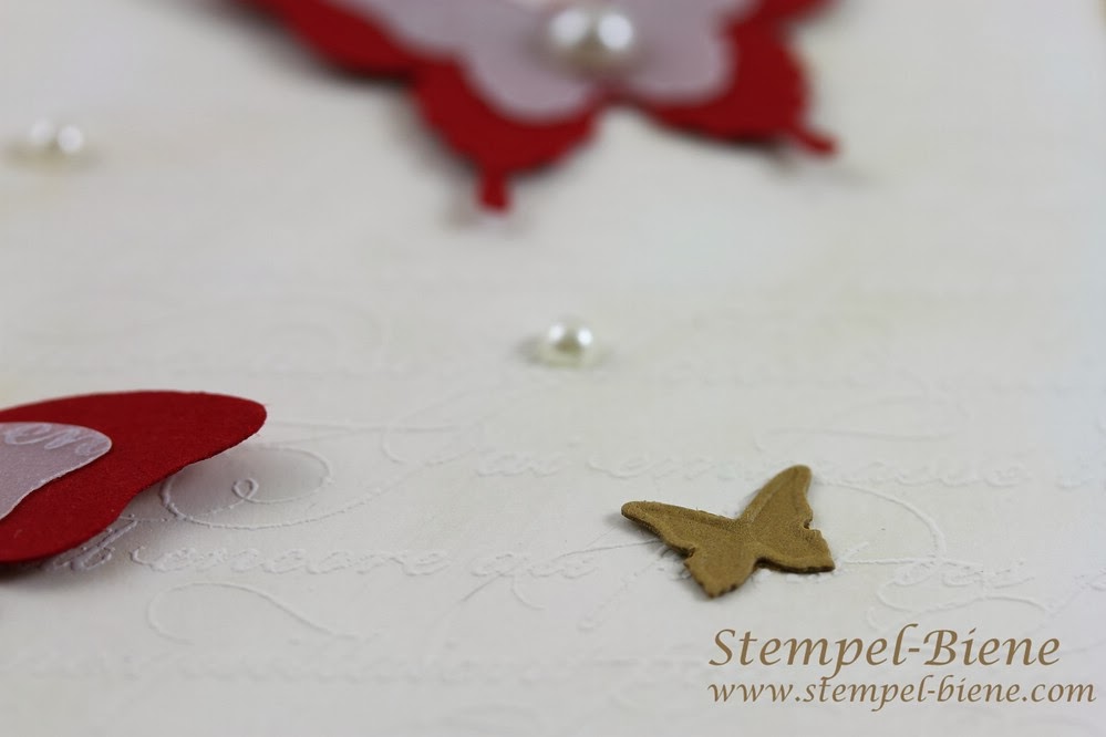 Stampin‘ Up Hochzeitskarte, En Francais, Stanze eleganter Schmetterling, Stanze Mini-Schmetterling, Zum schönsten Tag im Leben, Stampin Up bestellen, Stampin Up Stempelbarty buchen, Stempel-Biene