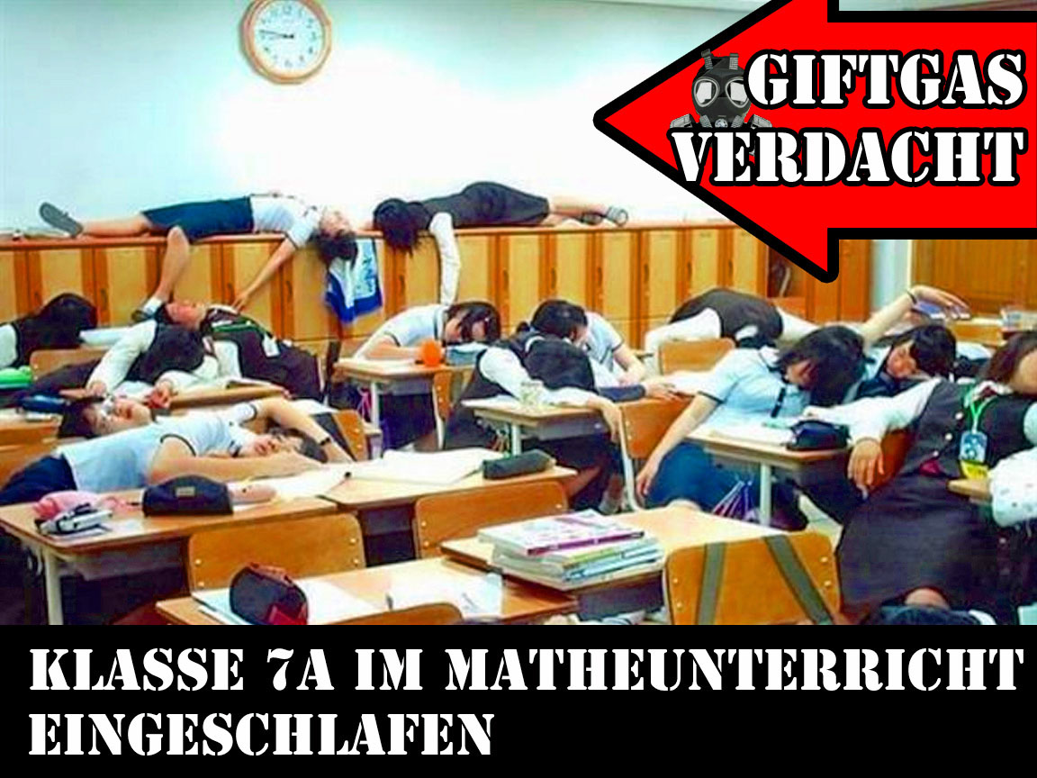 Lustiger Giftgas Verdacht - Schulklasse im Matheunterricht eingeschlafen Lustiger Giftgas Verdacht - Schulklasse im Matheunterricht eingeschlafen