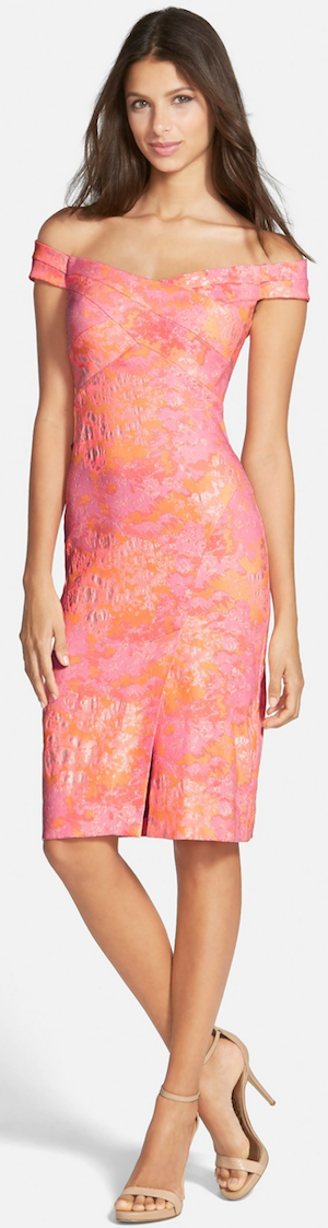 Nicole Miller Off the Shoulder Jacquard Sheath Dress