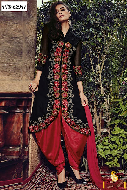 elegent new fashion designer punjabi patiala dhoti multi threadedsalwar suit with low price