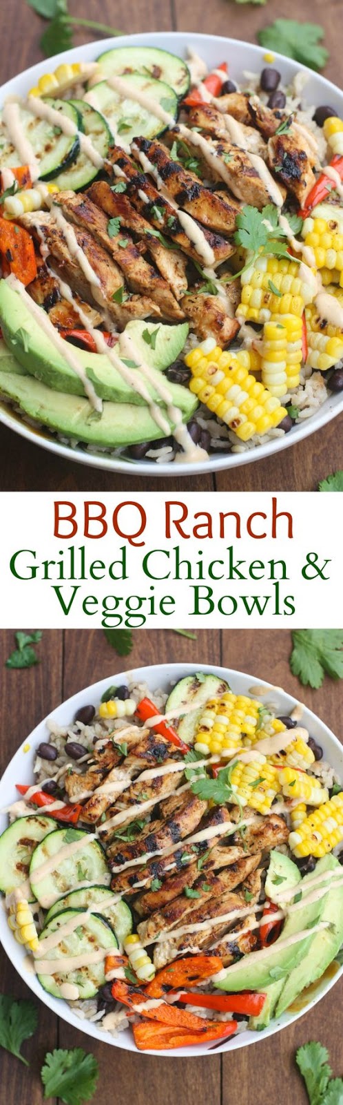 BBQ Ranch Gilled Chicken and Veggie Bowls served over black bean rice with delicious grilled veggies, marinated and grilled chicken, and a delicious Hidden Valley® Honey BBQ Ranch® Dressing.