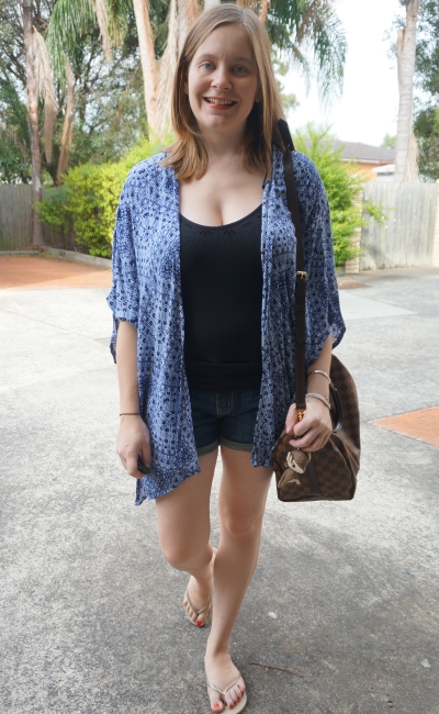 Away From Blue: Postpartum Outfits: Denim and Louis Vuitton Speedy Bandouliere