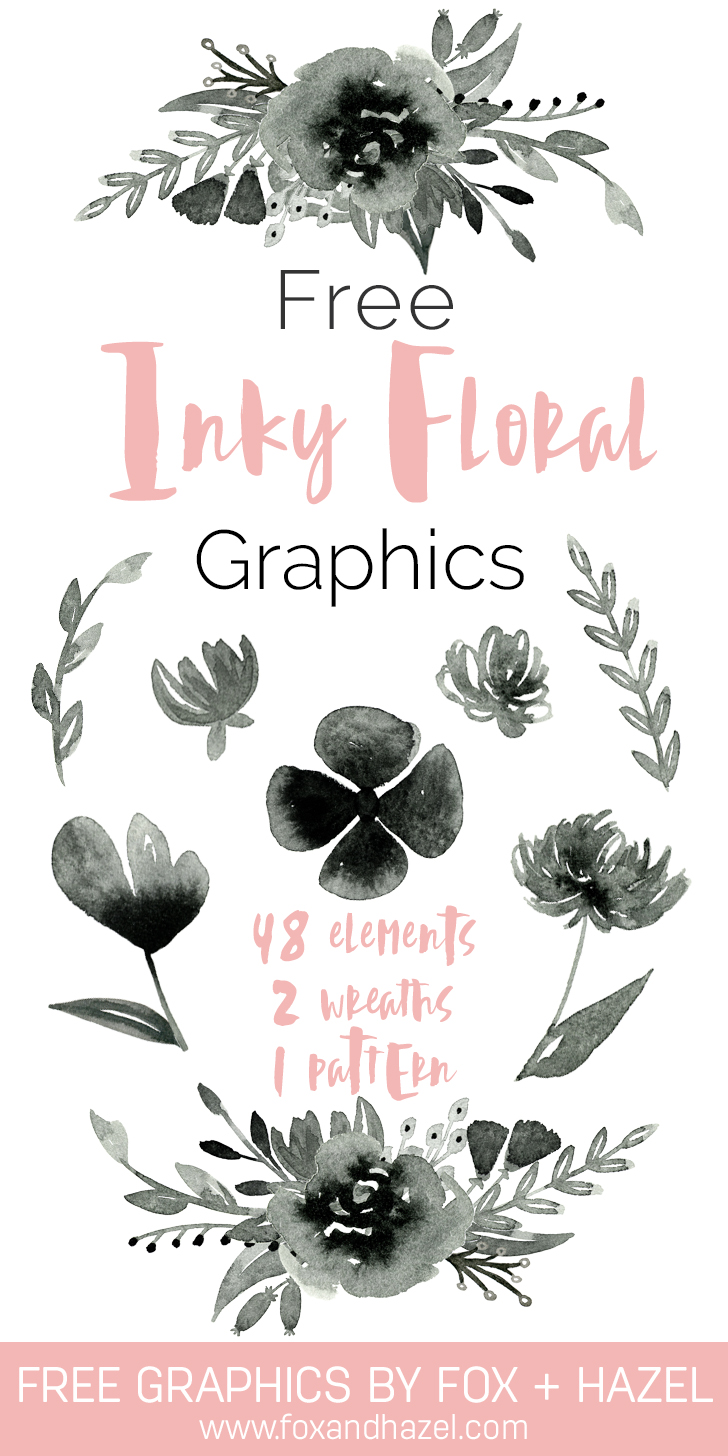 Free Inky Watercolor Flower Graphics- Fox + Hazel