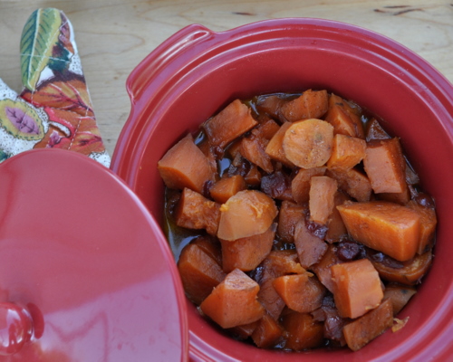 Slow Cooker Sweet Potatoes with Cranberry & Orange, another easy sweet potato recipe ♥ AVeggieVenture.com