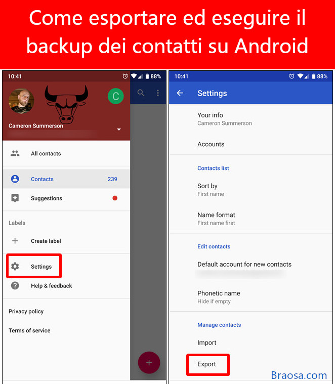Come esportare manualmente e eseguire il backup dei contatti su Android