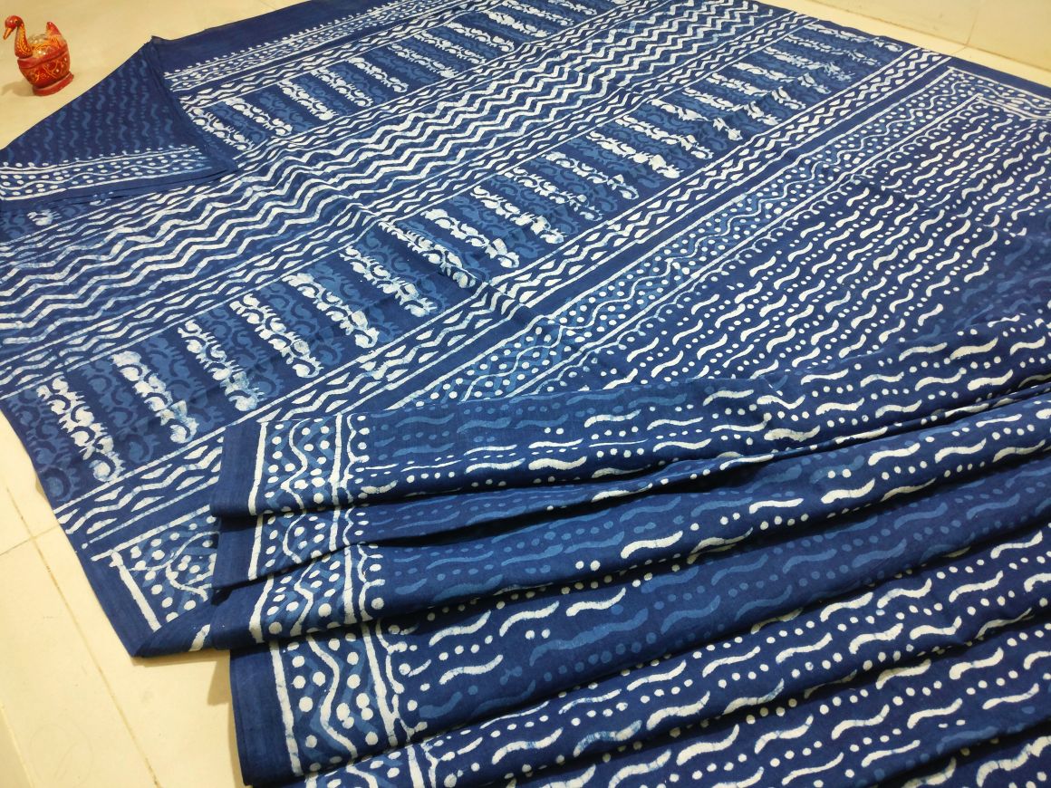 Latest Mul-cotton block printed sarees | Buy Online Mul mul cotton sarees