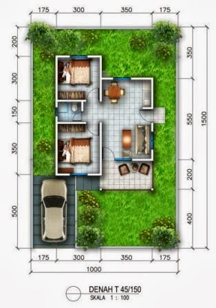 denah rumah minimalis type 45 tanah 150 m2