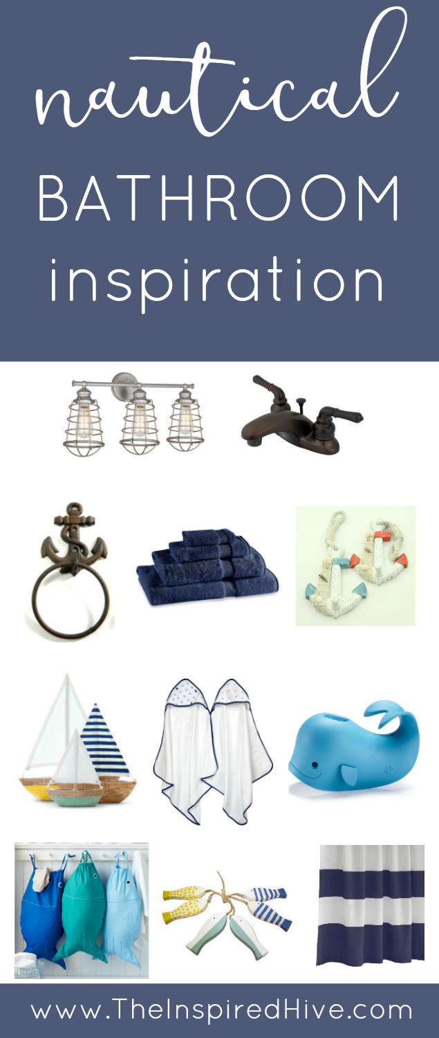 Tons of ideas for a combined kids and guest bathroom with a nautical theme.