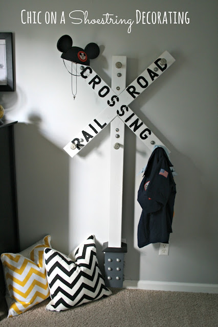 DIY Railroad Crossing Sign Clothes Hook by Chic on a Shoestring Decorating