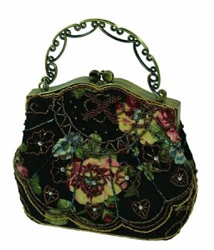 A Unique Beaded Evening Handbag W/shoulder Chain, Black Cloth Base W/beautiful Flower Pattern -- #3