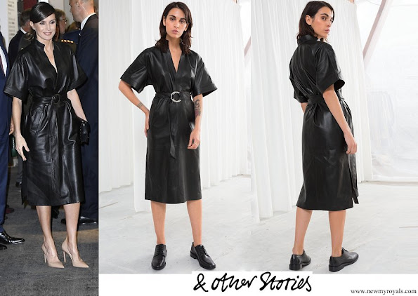 Queen Letizia wore &Other Stories Belted Leather Midi Dress