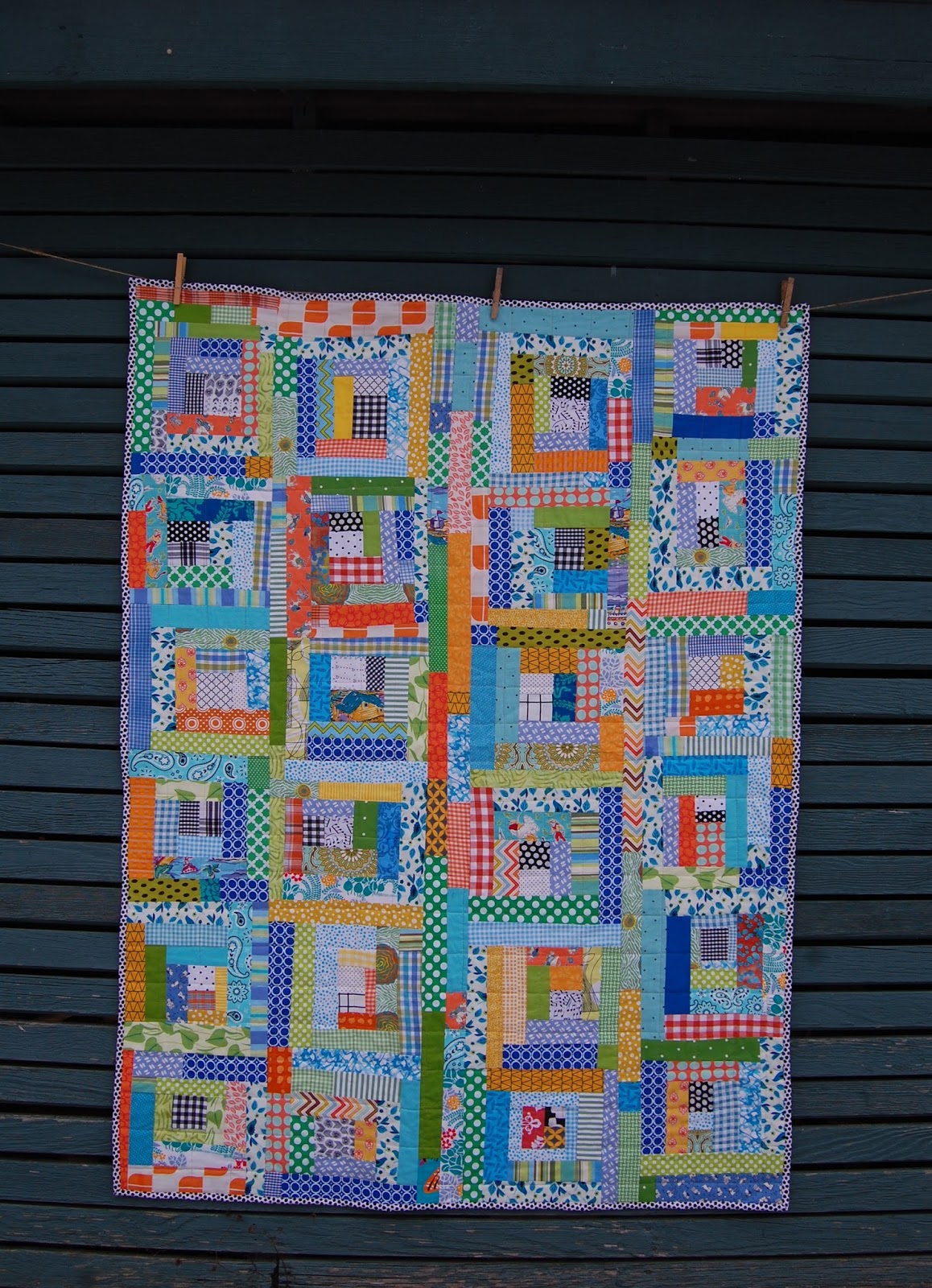birds of the air quilts Bright log cabin baby quilt