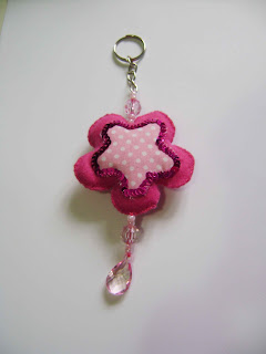 Keychain pink flower with sequins