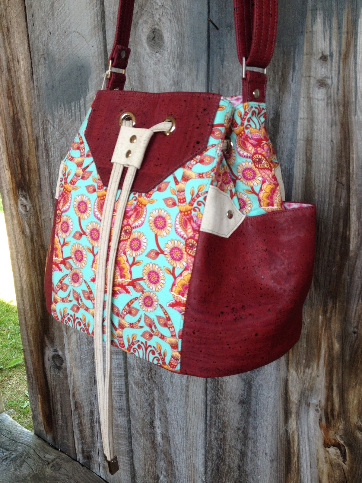 Tangled Blossoms Design: Dahlia Drawstring Bucket Bag Pattern by Blue Calla