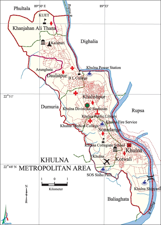 Khulna City Metropolitan Area Map Bangladesh