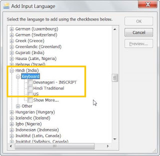 Language list Hindi enable windows rajbhasha.net