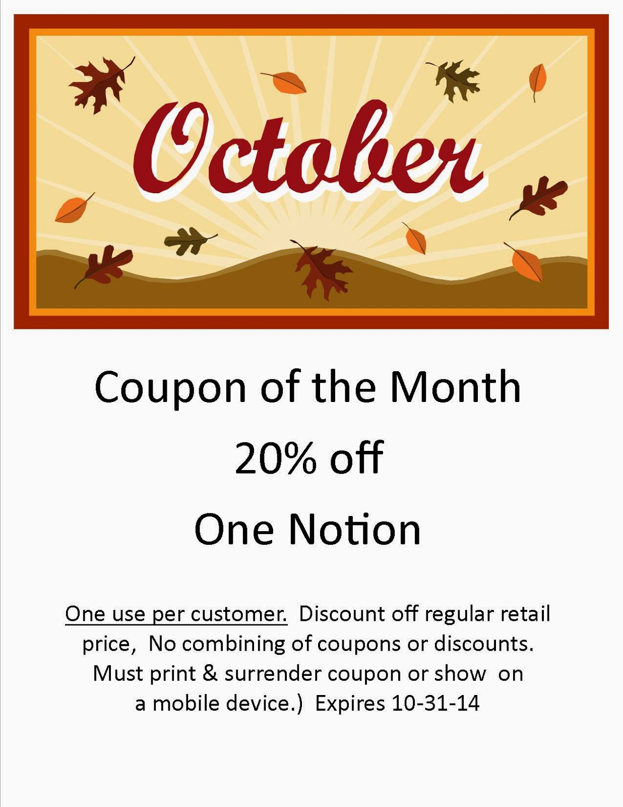 Broadbent's Quilting Chicks October Coupon of The Month