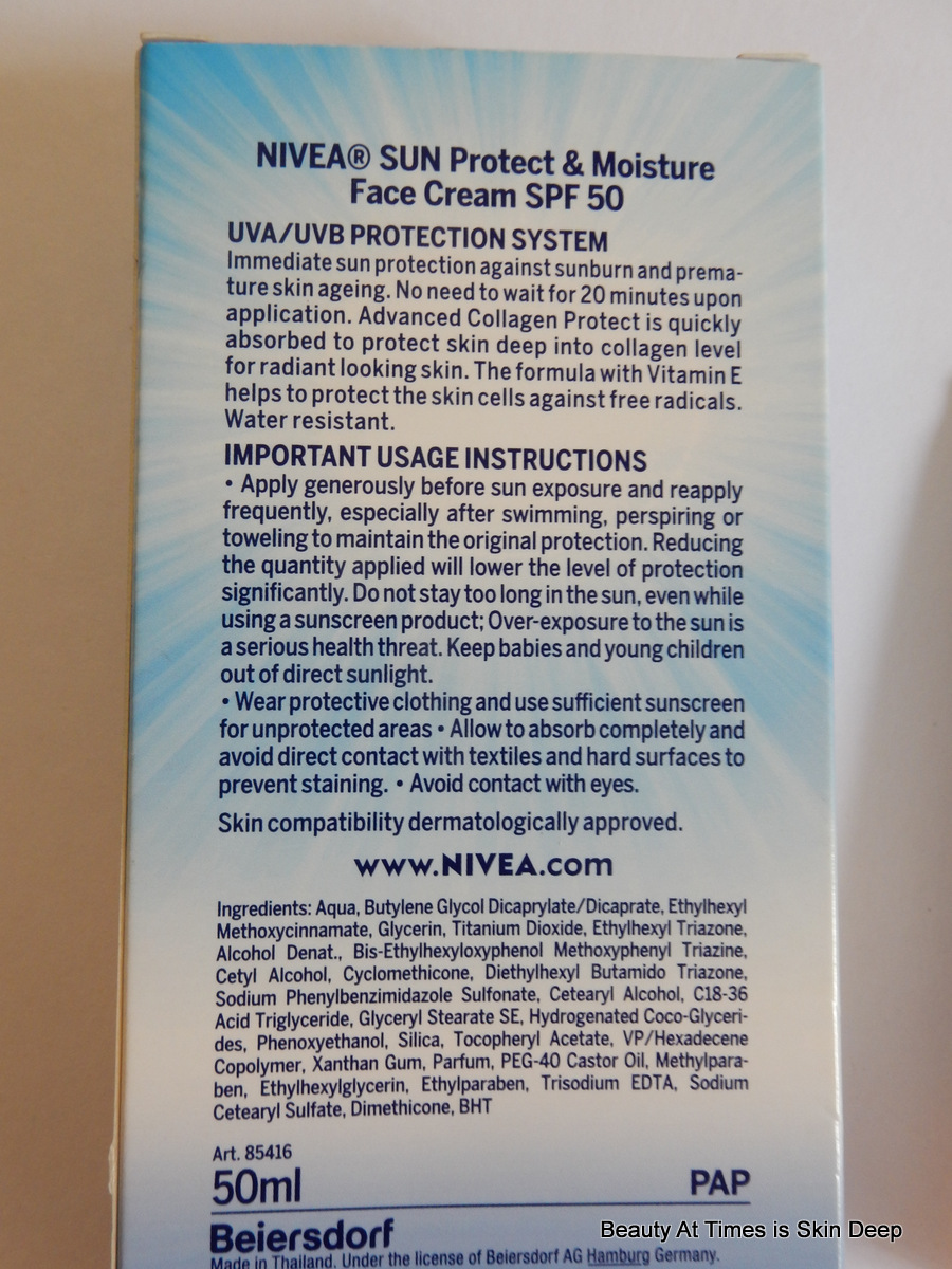 Nivea Sun Protect and Moisture Sunscreen SPF 50 Face Cream