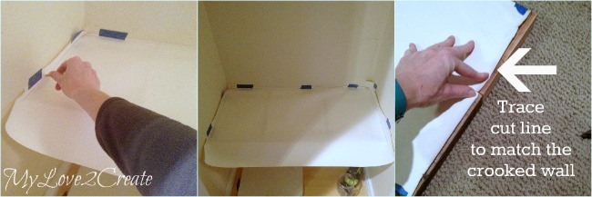 MyLove2Create, Hall Closet Makeover, how to measure crooked wall for fitting a bench seat