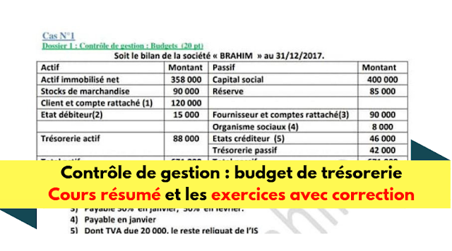 Budget de trésorerie - Cours et exercices corrigés