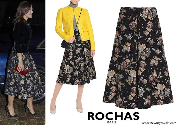 Crown Princess Mary wore Rochas Black Pleated Jacquard Skirt