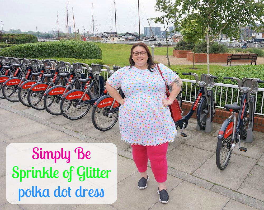 Simply-Be-Sprinkle-of-glitter-polka-dot-plus-size-dress-with-pom-poms plus size summer dress review