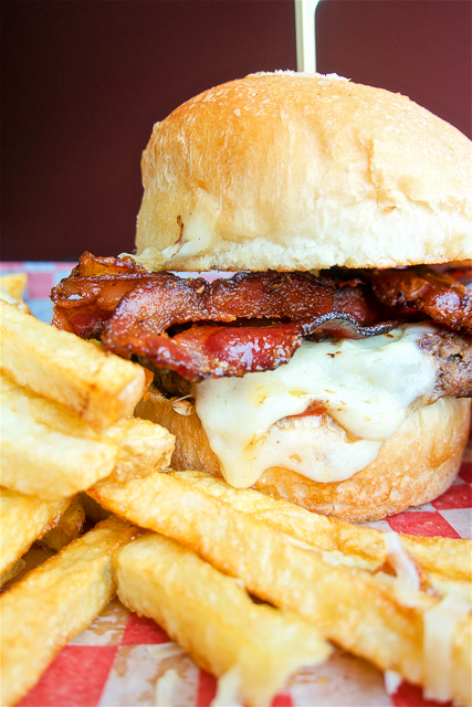 Burger 320 - homemade burgers and fries - Burger topped with bacon, and cheese curds - Calgary, AB Canada Burger 320 - homemade burgers and fries - Burger topped with bacon, and cheese curds - Calgary, AB Canada