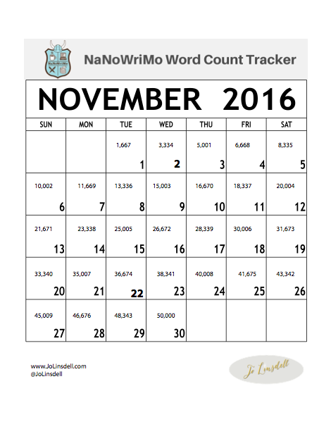 #NaNoWriMo 2016 Word Count Tracker #NaNoPrep