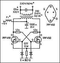 Einfacher Konverter 12V DC zu AC 230 V mit 50 Hz FET