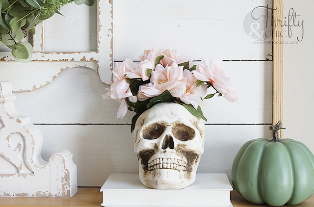 DIY Pastel Halloween blooming skull vase. Pastel Halloween decor. Pastel Halloween crafts and projects. DIY Pastel Halloween decor tutorial. .
