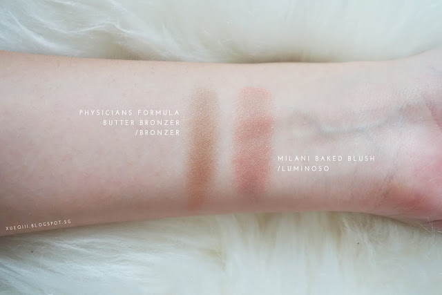 Physicians Formula Butter Bronzer, Milani Baked Blush Luminoso Swatch