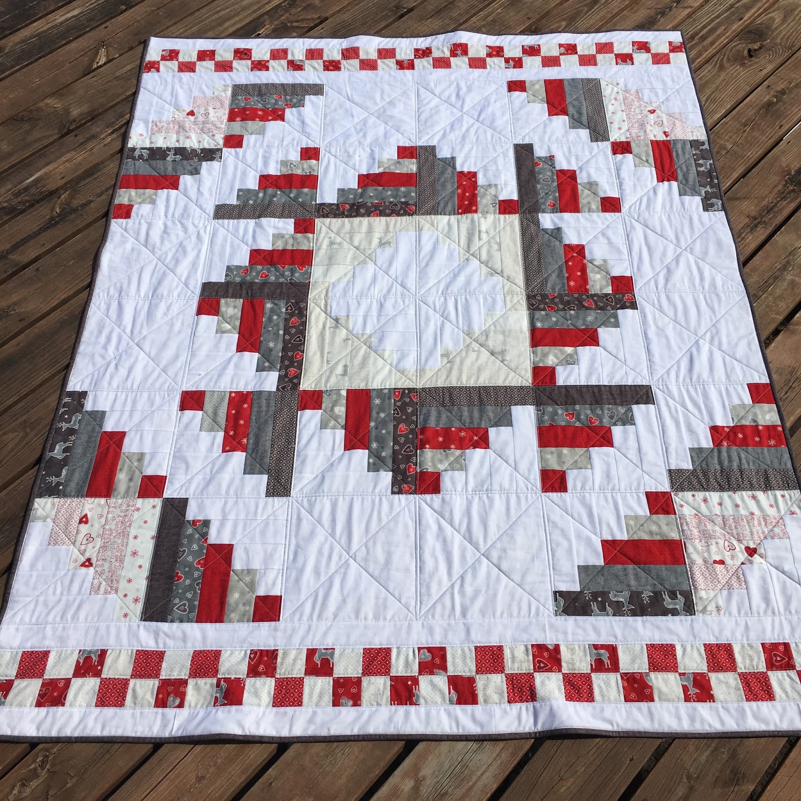 Fresh Dew Drops Reindeer Quilt A JOL Jelly Roll Log Cabin Quilt