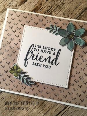Love What You Do, Stampin' Up! This image shows a handmade card created with Stampin' Up! products from the Share What You Love suite and says 'I'm lucky to have a friend like you'.