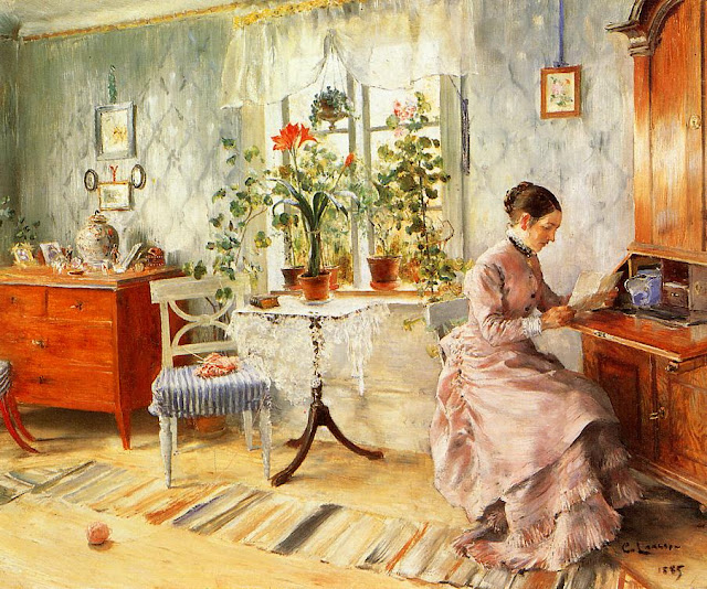 Шведский художник Карл Улоф Ларссон Carl Olof Larsson (1853 - 1919) - Читающая женщина