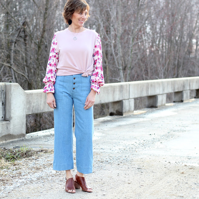 Style Maker Fabrics' Spring Style Tour - French Terry and Rayon Crepe for a top and denim for Landers