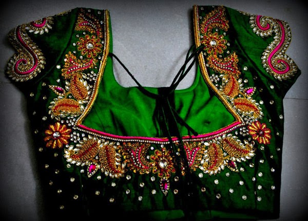Sparkling Fashion Blouse back neck designs,Sstone work on Sparkling Fashion Blouse back neck designs,Sstone work on