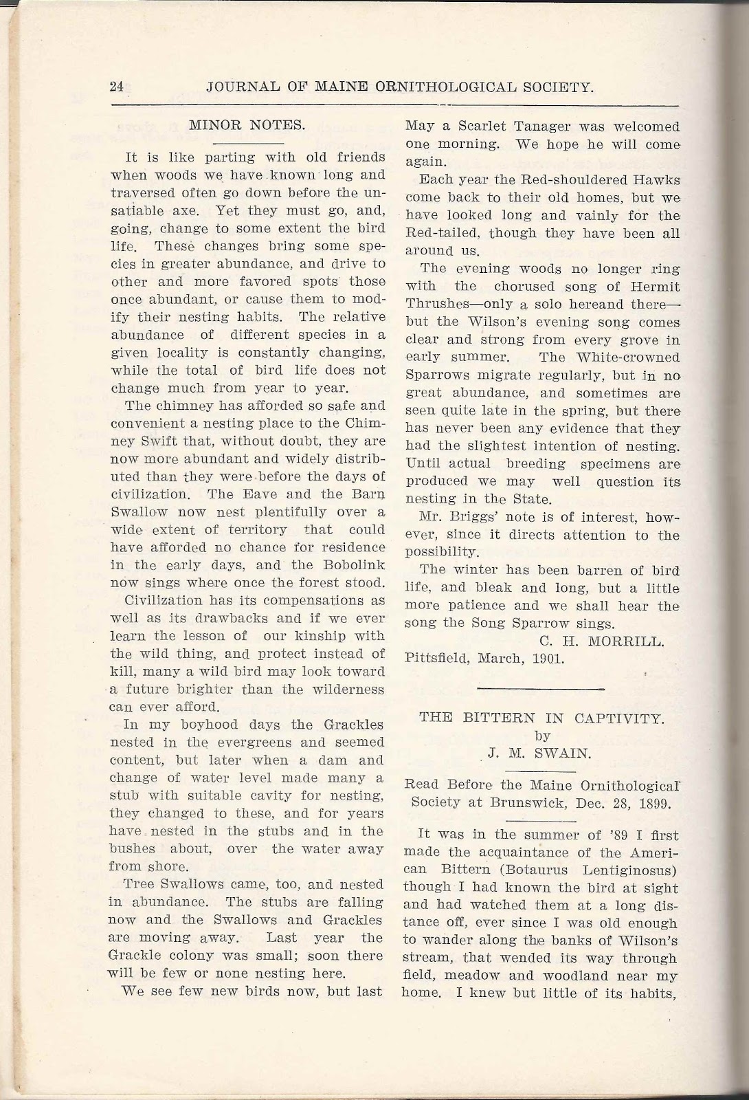 Heirlooms Reunited April 1901 Journal of the Maine Ornithological Society,