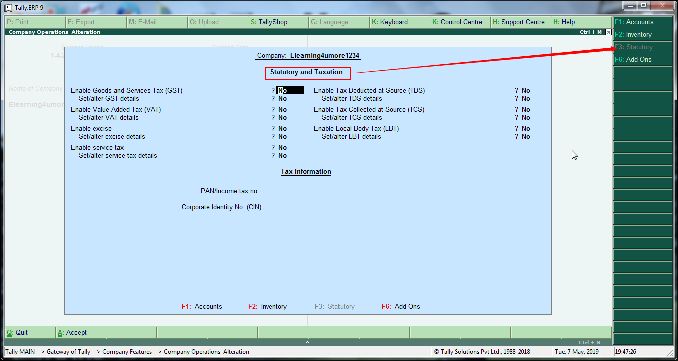 shortcut keys in tally erp 9