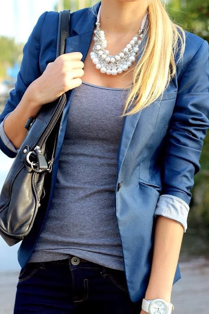 Gorgeous Blue Coat And Black Leather Bag