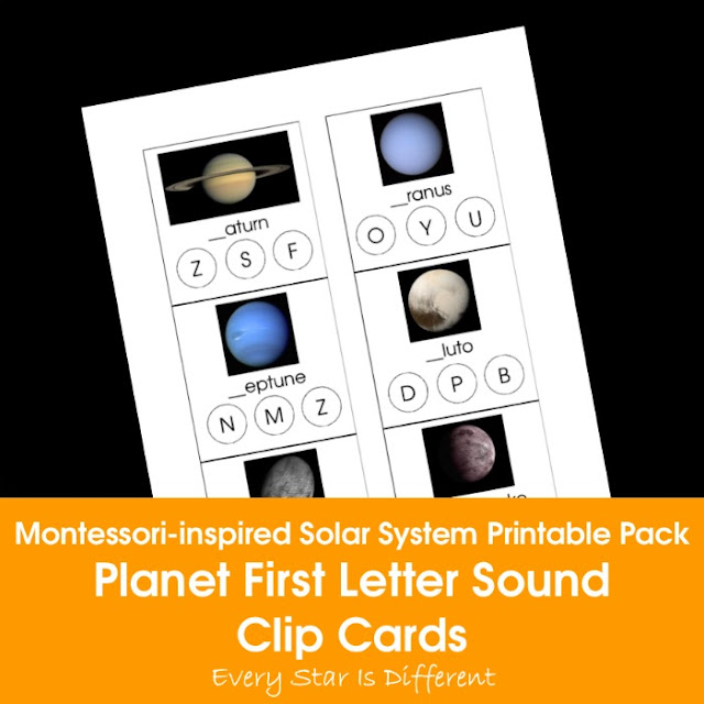 Montessori-inspired Solar System Printable Pack: Planet First Letter Sound Clip Cards
