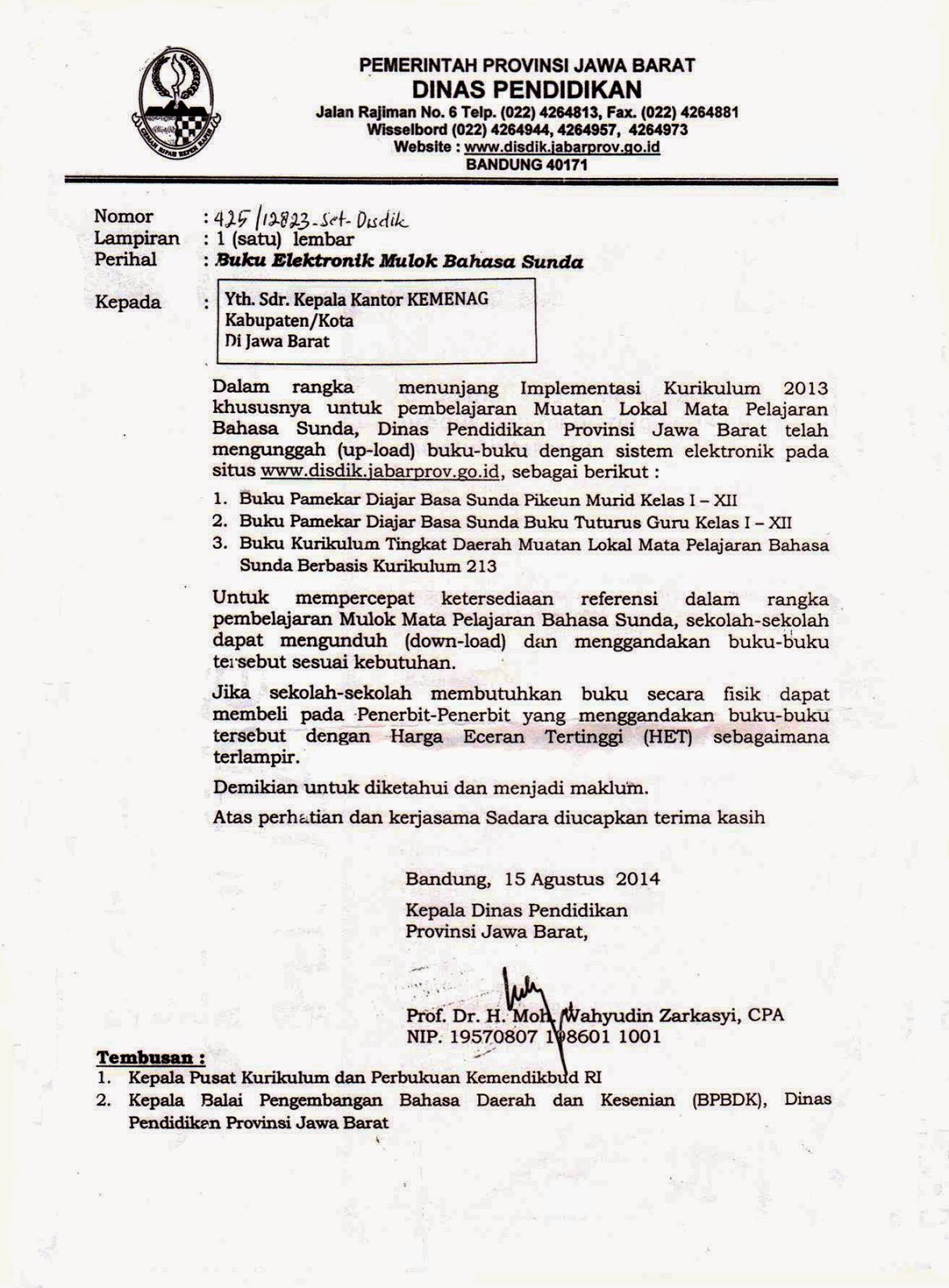 POKJAWAS MADRASAH KEMENAG BANDUNG BARAT SURAT EDARAN BUKU