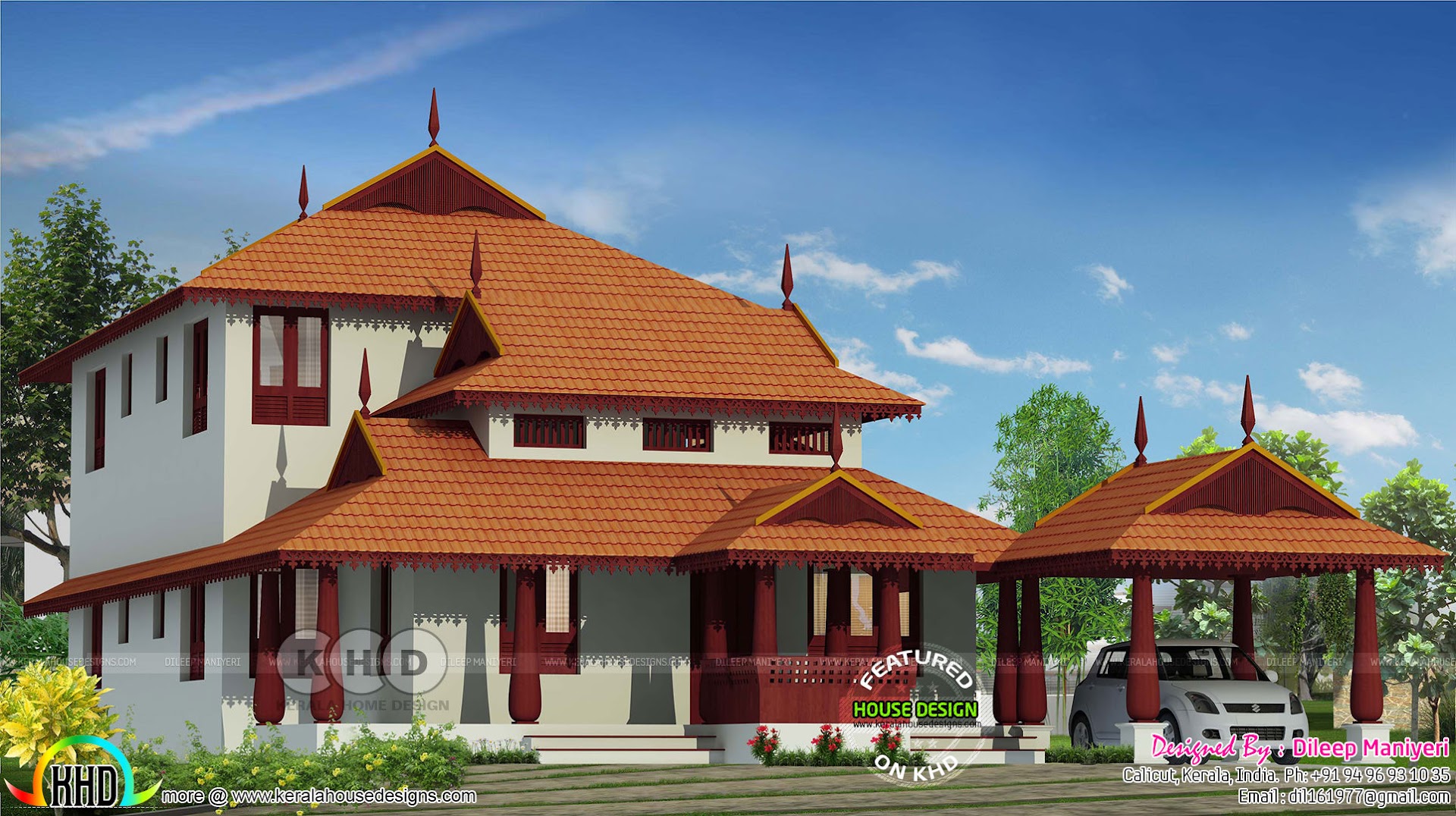 Traditional architectural home 2253 square feet Kerala Home Design