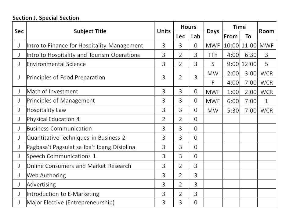 ABE Tacloban Schedule of Classes for the 1st Sem SY 20112012