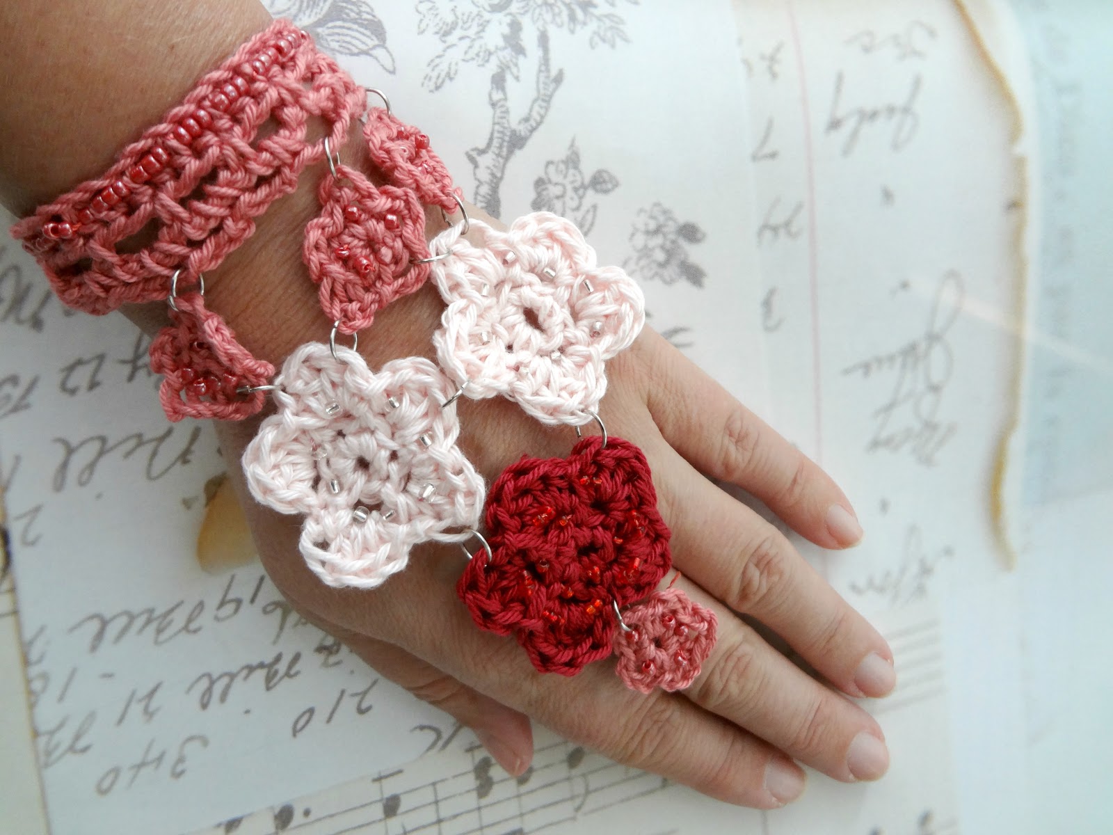 Traditional style lace crochet handmade, river pearls embroidered unique  bracelet 