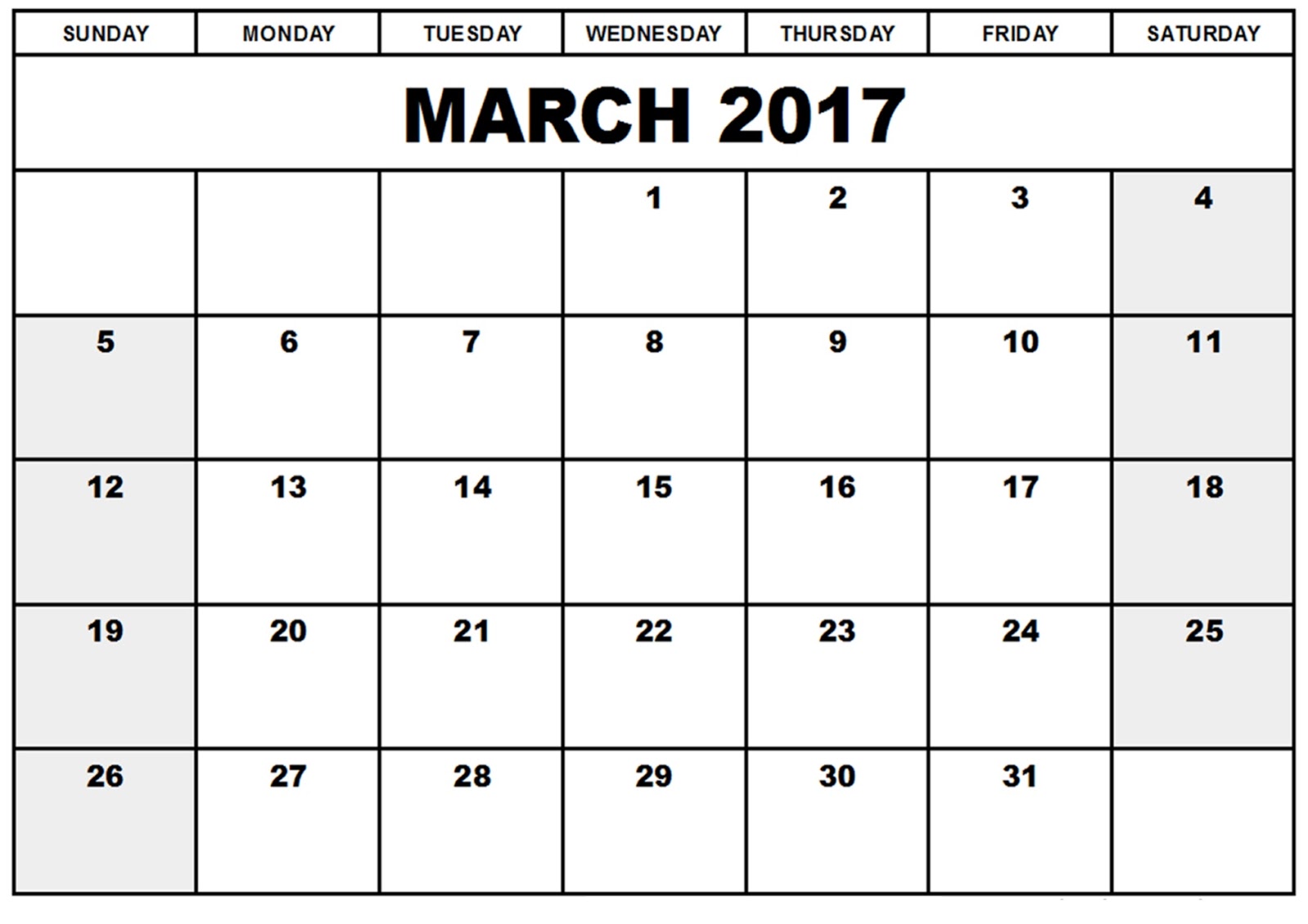 Printable Blank Calendar 2017