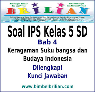 Soal IPS Kelas 5 SD Bab 4 Keragaman Suku bangsa dan Budaya Indonesia Dan Kunci Jawaban