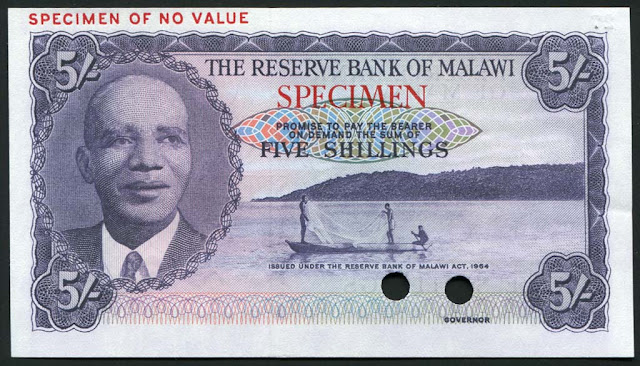 Malawi currency 5 Shillings banknote