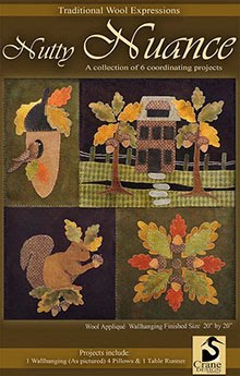 Nutty Nuance Wool Applique Wallhanging or Ind. Pillows 20" x 20"